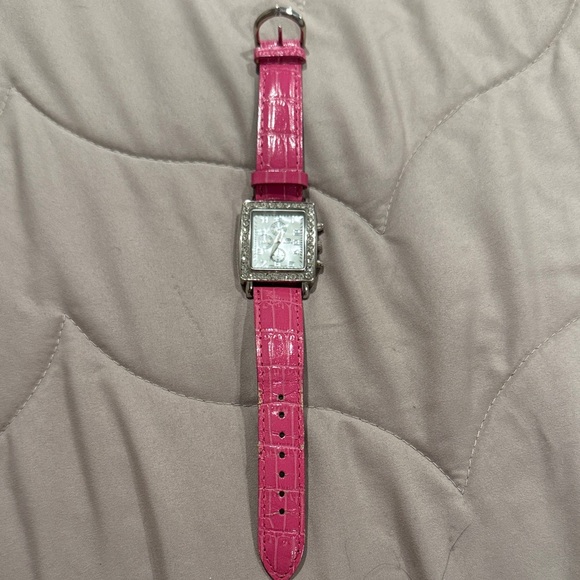 Pink Croc-Embossed Rhinestone Square Watch - Picture 2 of 3